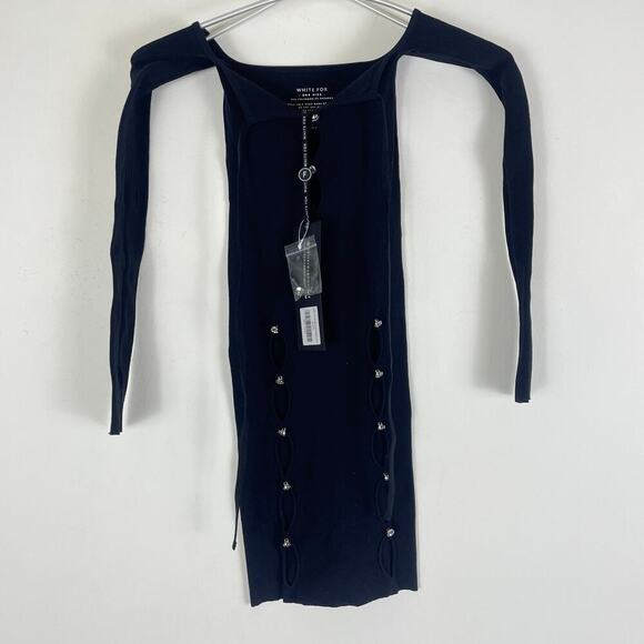 White Fox Keep On Looking Mini Dress in Black ONE SIZE cut out rhinestone - Picture 3 of 7